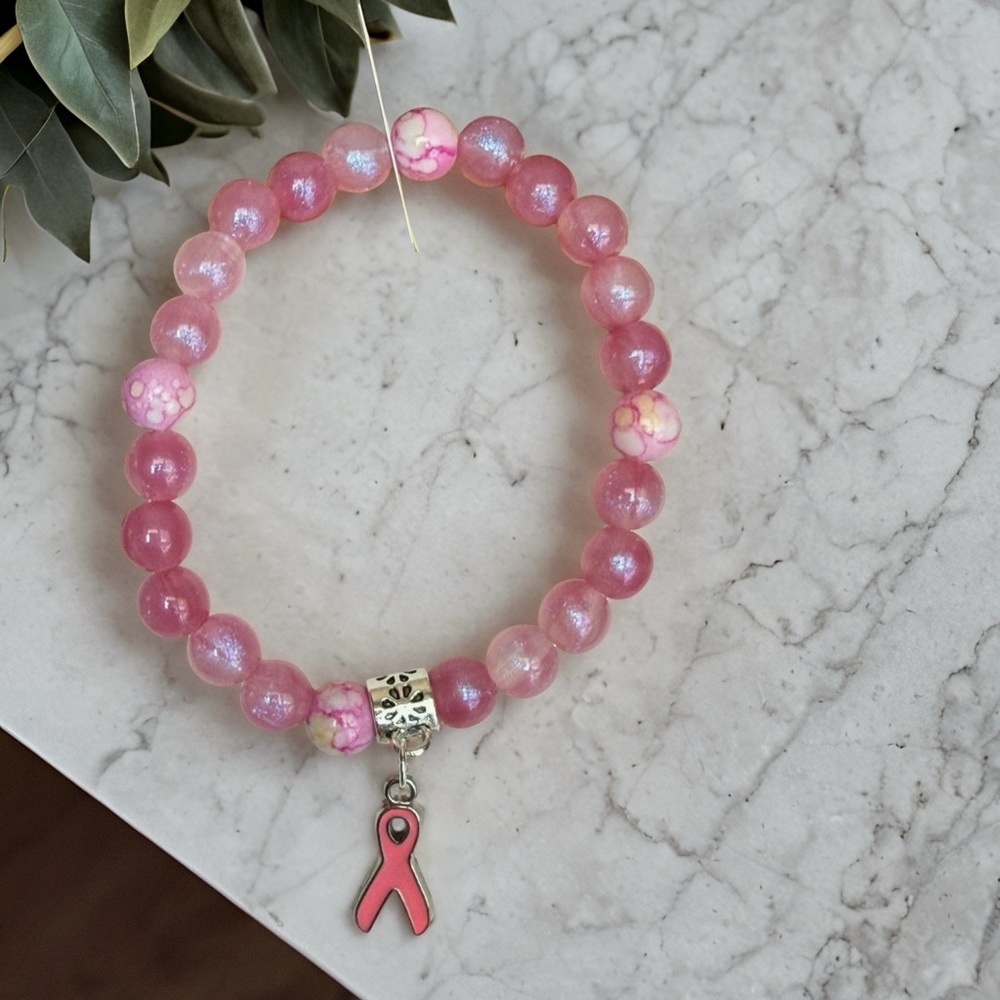 Pink Ribbon Beaded Stretch Bracelet - Unbranded - Picture 6 of 6